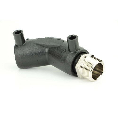 Elektroschweiß-Übergangswinkel 45° mit AG – PE100/PE100-RC, DVGW geprüft, Geothermie-geeignet